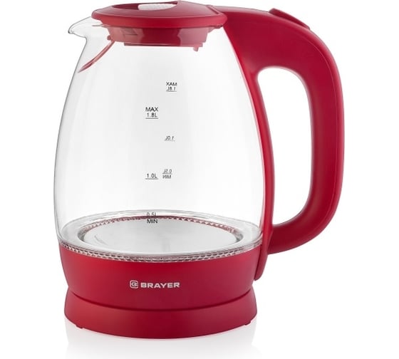 Электрический чайник BRAYER 2200 Вт, 1.8 л, стекло, розовый BR1045RD