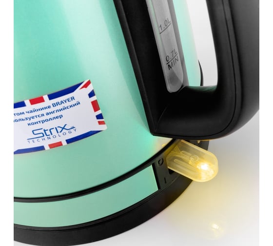 Электрический чайник BRAYER STRIX 2200 Вт, 1.7 л, сталь окрашенная, термометр, зеленый BR1005GN
