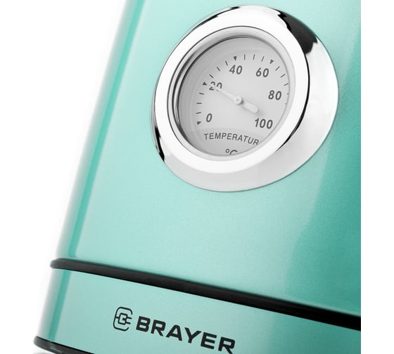 Электрический чайник BRAYER STRIX 2200 Вт, 1.7 л, сталь окрашенная, термометр, зеленый BR1005GN