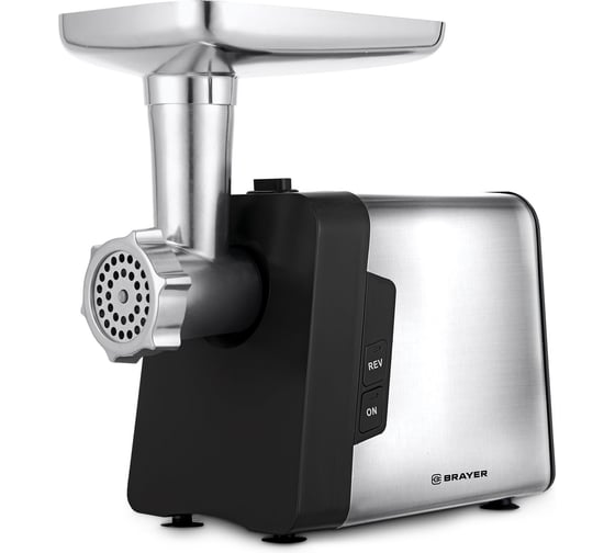 Мясорубка BRAYER 1616BR 1800Вт, реверс, нас.кеббе, колбасы, 2 дис. 5,7мм, терка. крупная, мелкая, шинковка, толкатель BR1616