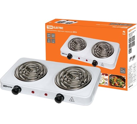 Двухконфорная электроплитка TDM ЭПС2 230 В, 2x1 кВт, спираль, белая SQ2504-0002