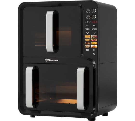 Аэрогриль SAKURA SA-7697BK 2 чаши 5+7 л, с таймером УТ000005124