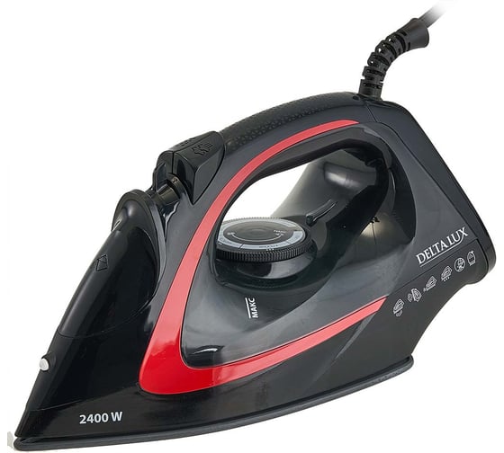 Утюг DELTA LUX DE-3006 черный с красным, 2400 Вт, керамика, антикапля, антинакипь (10) Р1-00024069