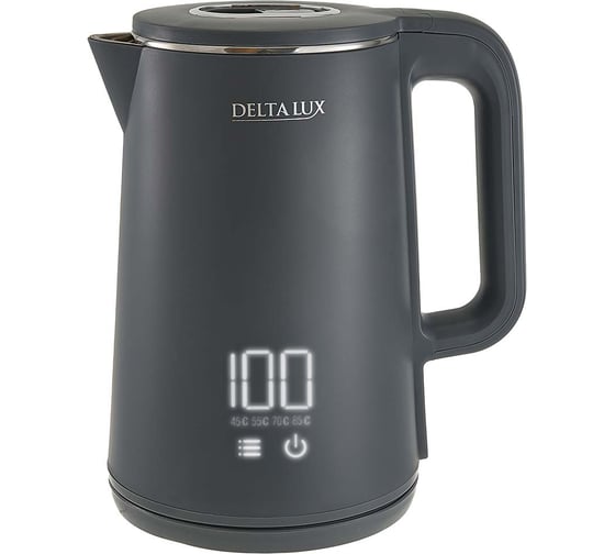 Чайник DELTA LUX DE-1023 двойной корпус, LCD дисплей, 5 режимов, 1,8 л, 2000 Вт, серый (12) Р1-00028163