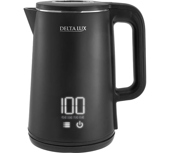 Чайник DELTA LUX DE-1023 двойной корпус, LCD дисплей, 5 режимов, 1.8 л, 2000 Вт, черный (12) Р1-00028162