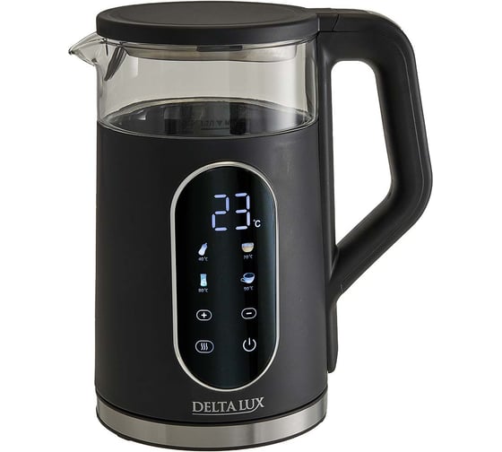 Чайник DELTA LUX DE-1025 корпус из термост. стекла и пластика, LCD дисплей, черный, 2200Вт, 1,7л (6) Р1-00026801