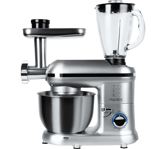 Кухонный комбайн RAGEX R101 9 в 1, 4.5 л, 1500 Вт, серебристый R101-900
