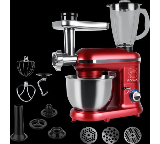 Кухонный комбайн RAGEX R101 9 в 1, 4.5 л, 1500 Вт, красный R101-600