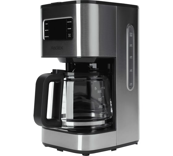 Кофеварка капельная RAGEX R404 1.38 л, 1000 Вт, серебристая R404-000