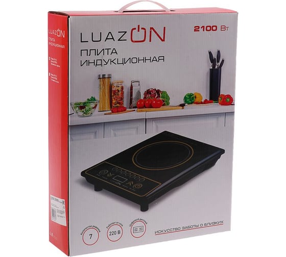 Индукционная электрическая плитка LUAZON LIP-001, 1 конфорка, 2100 Вт, чёрная 3927847
