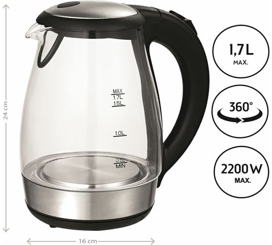 Чайник FIRST 1.7 л бесцветное стекло FA-5405-8