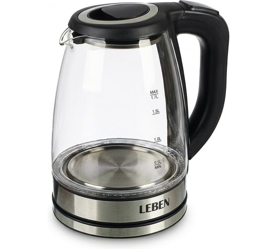 Чайник электрический Leben 1,8л, 1500Вт, 220В, стекло, электронное управление, мультиподсветка 291-153