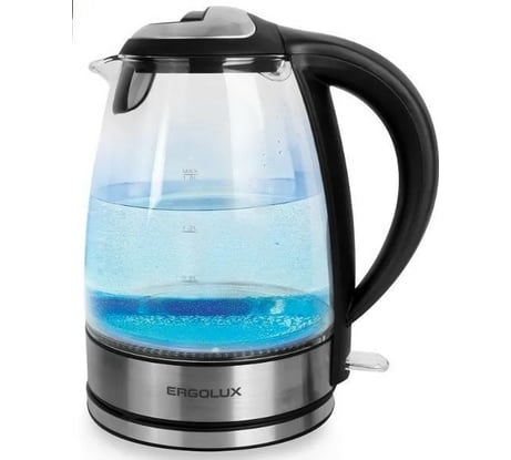 Стеклянный чайник Camelion ERGOLUX ELX-KG04-C72 черный и нержавеющая сталь, 1.8 л, 160-250 В, 1500-2300 Вт 14498