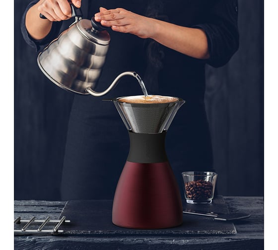 Портативная кофеварка Asobu Pour Over 1 литр, красная PO300 Burgundy/Black