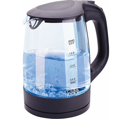 Чайник DELTA LUX DL-1058B корпус из жаропрочного стекла, черный, 2200 Вт, 2 л 8 0R-00005549