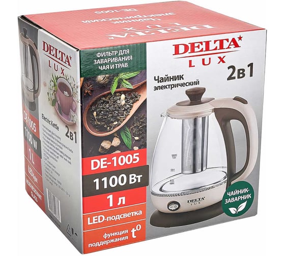 Чайник DELTA LUX DE-1005 корпус из жаропрочного стекла 1 л Р1-00005899