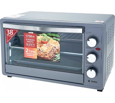 Электрическая духовка DELTA D-001 серая 38 л, 1750 Вт, 2 нагревательных элемента, таймер, термостат Р1-00008117