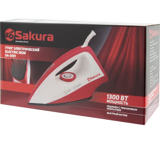 Утюг Sakura 1300 Вт тефлоновая подошва, сухое глажение SA-3051NR