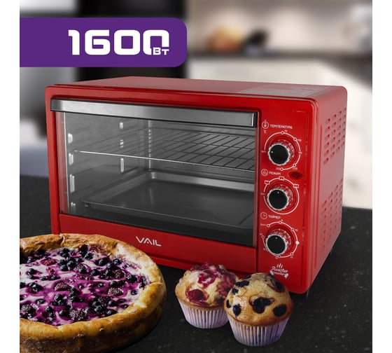 Духовой шкаф Vail 35л, цвет: красный VL-5000 RED
