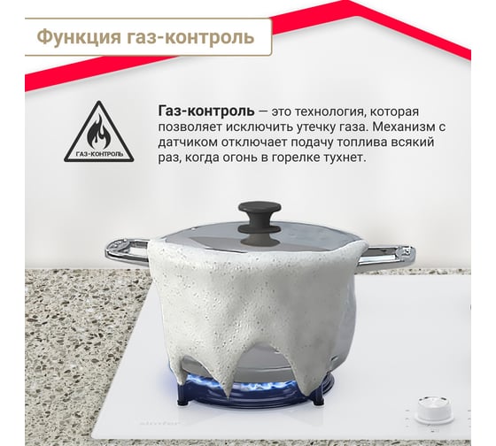 Газовая варочная поверхность SImfer с газ-контролем, белый H60N40W570