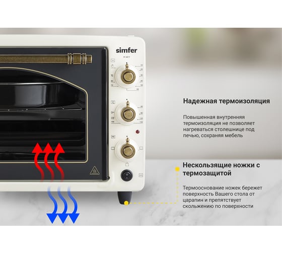 Мини-печь SImfer Albeni Retro 34 л, 4 режима работы, с вертелом M3417