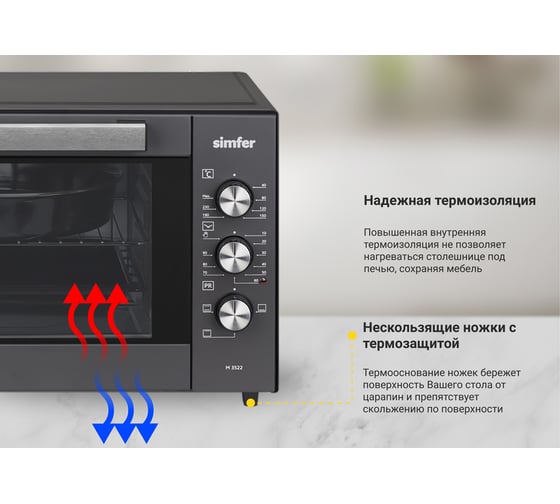 Мини-печь SImfer Classic 35 л, 3 режима работы, 2 противня M3522