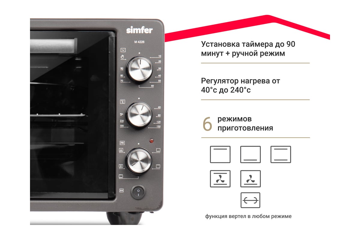 Мини-печь SImfer Albeni Plus 6 режимов, вертел M4226 - выгодная цена .