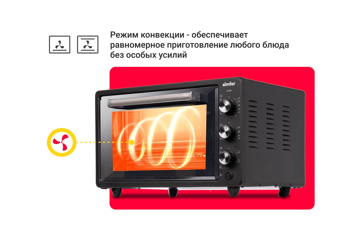 Мини-печь SImfer Albeni Plus 6 режимов работы, 2 противня, конвекция,  вертел M4226