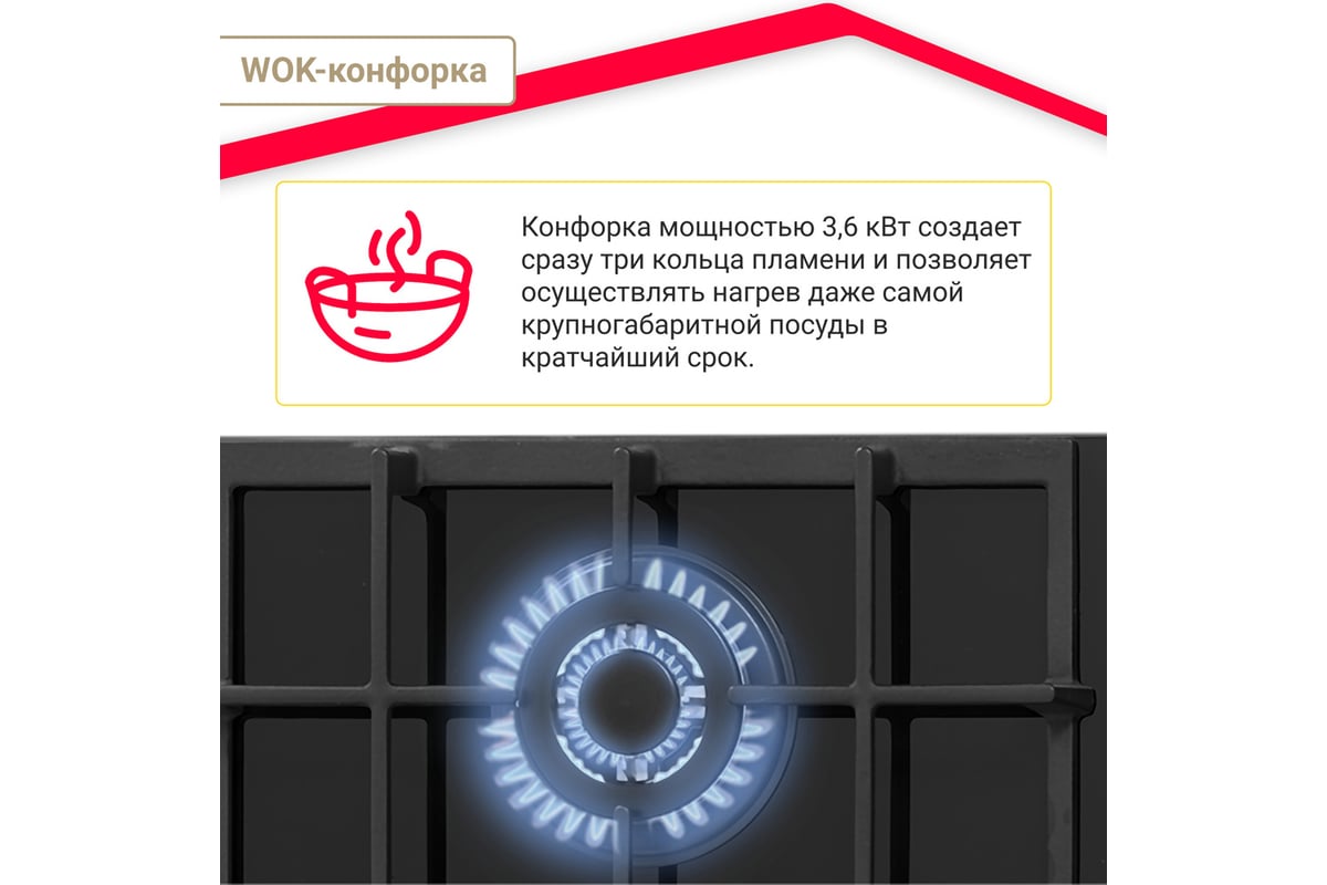Газовая варочная панель SImfer газ на стекле, газконтроль, конфорка WOK ...