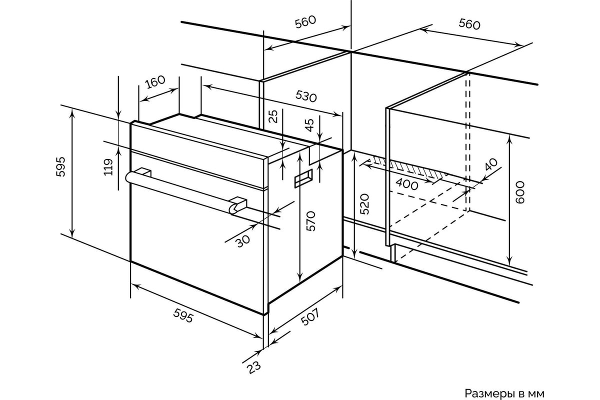 Размеры духового шкафа встраиваемого электрического в кухонный гарнитур