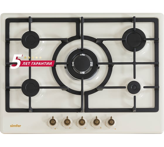 Газовая варочная панель SImfer конфорка WOK, с газовым контролем, бежеваяH70W51O517 H70W51O517