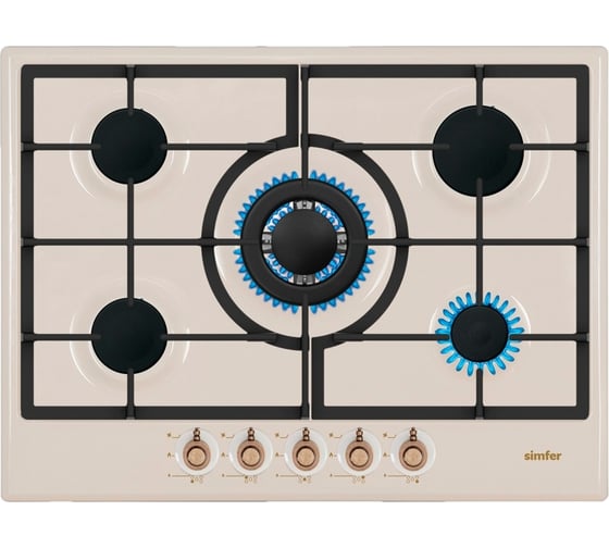 Газовая варочная панель SImfer конфорка WOK, с газовым контролем, бежеваяH70W51O517 H70W51O517