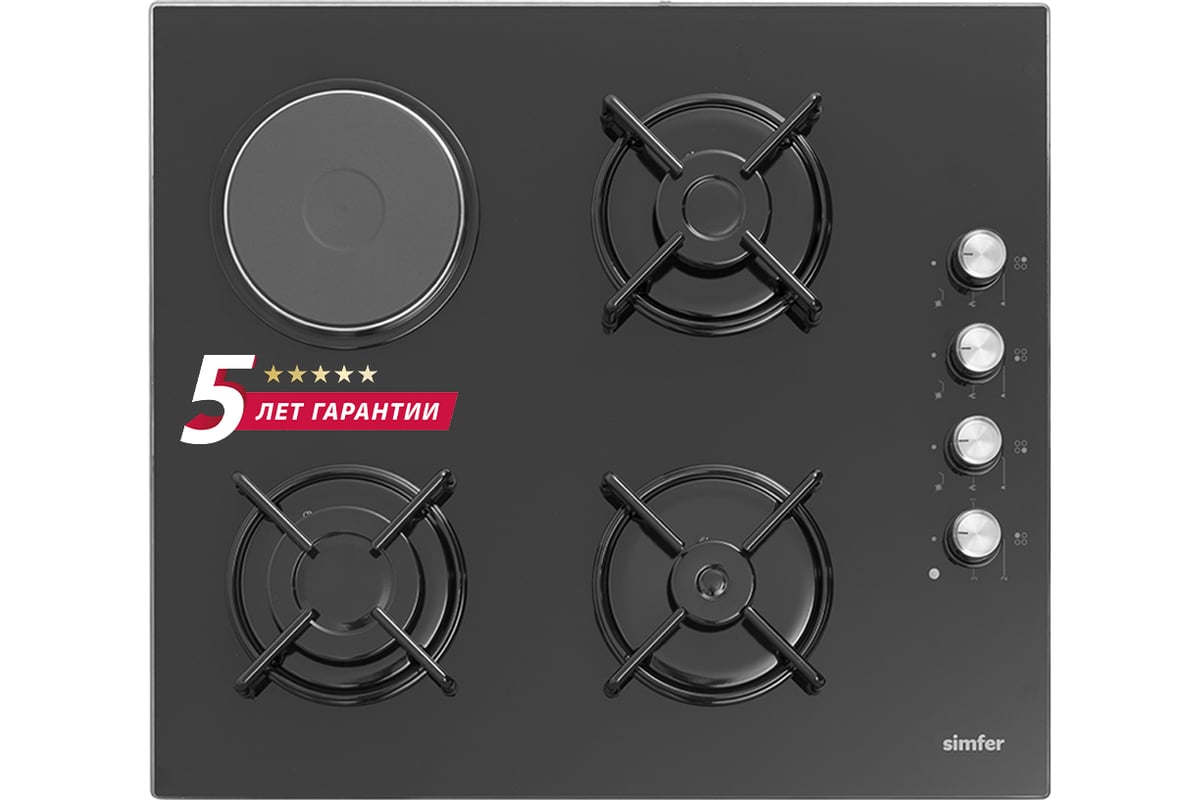 Комбинированная варочная панель SImfer 3 газ-конфорки, 1 электро конфорка,  газ-контроль, автоподжиг H60K32B516