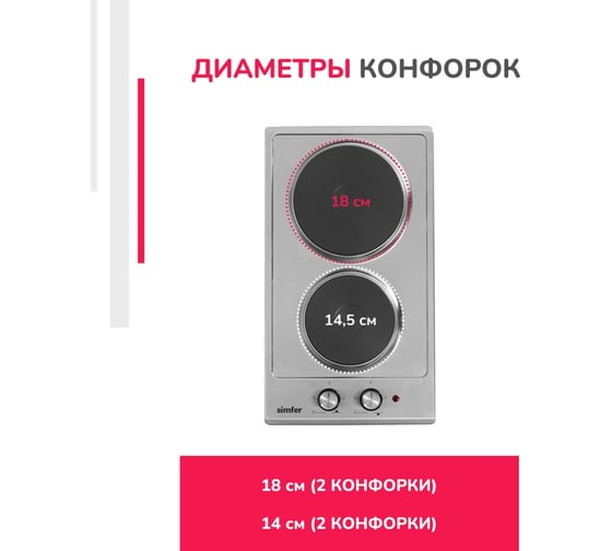 Электрическая варочная панель SImfer 2 конфорки, нержавеющая сталь H30E02M016