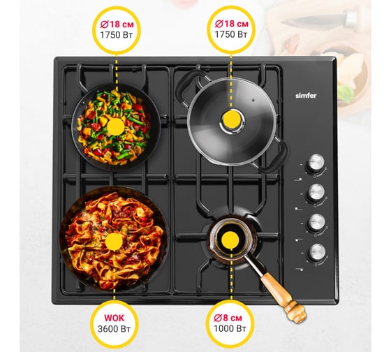 Газовая варочная поверхность SImfer WOK-конфорка, газ-контроль H60Q41B571