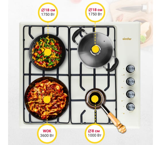 Газовая варочная поверхность SImfer газ контроль, WOK конфорка H60Q41R571