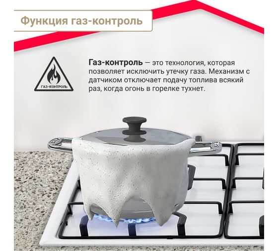 Газовая варочная панель SImfer решётки LAMA, газконтроль, автоподжиг, белая H60Q40W570