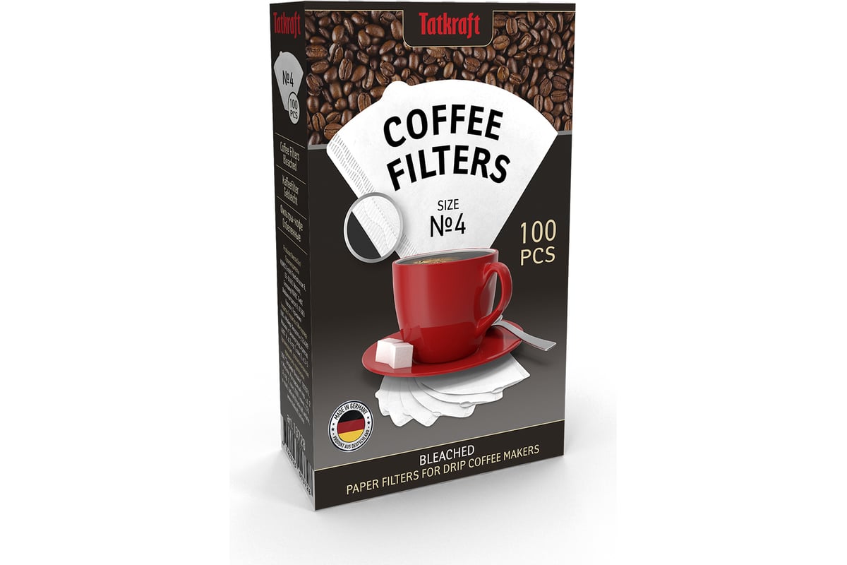 Бумажные фильтры для кофеварки Tatkraft отбеленные №4, одноразовые, 100 .