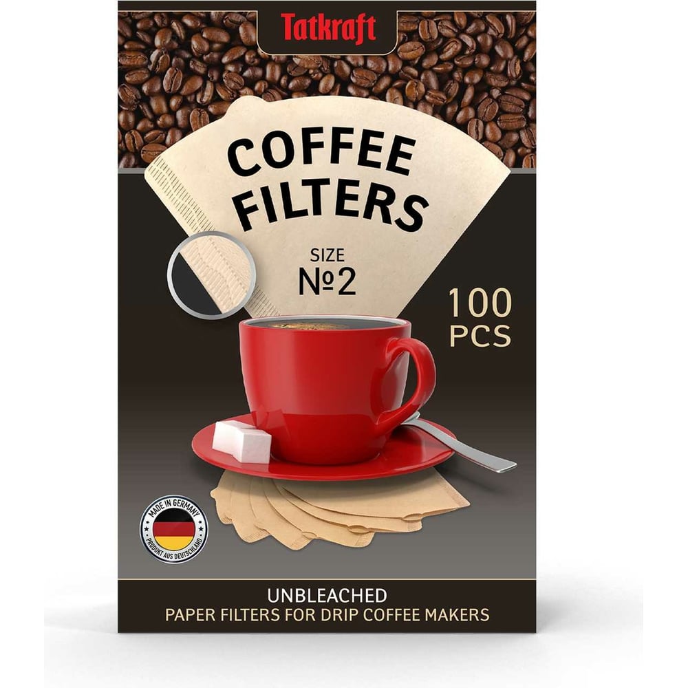Бумажные фильтры для кофеварки Tatkraft неотбеленные №2, одноразовые .