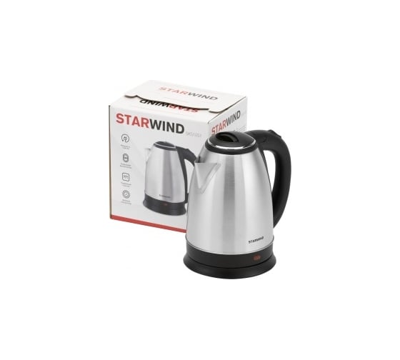 Чайник Starwind SKS1051 1.8 л, 1500 Вт, серебристый, матовый/черный, нержавеющая сталь/пластик, 1 шт в упаковке 1380750
