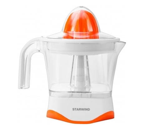 Цитрусовая соковыжималка Starwind SJ 1231 30 Вт, резервуар для сока, 1000 мл, оранжевый/прозрачный, 1 шт в упаковке 1474184
