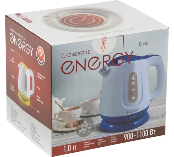Чайник Energy E-234 1 л, диск, бело-зеленый 164105