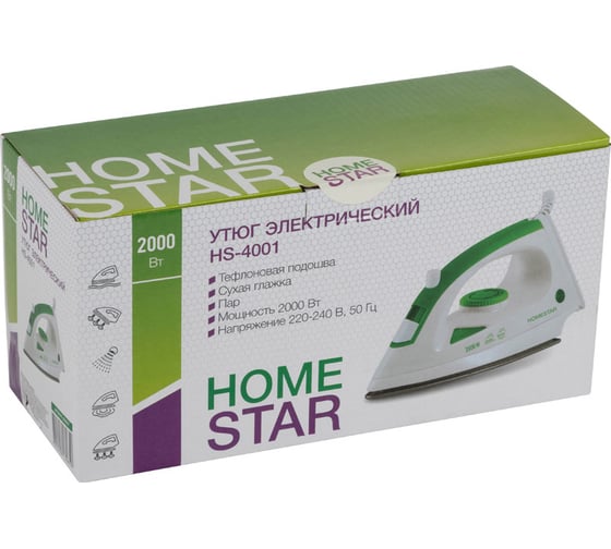 Утюг Homestar HS-4001 бело-зеленый 2000Вт пар тефлоновая подошва 00 4837 004837