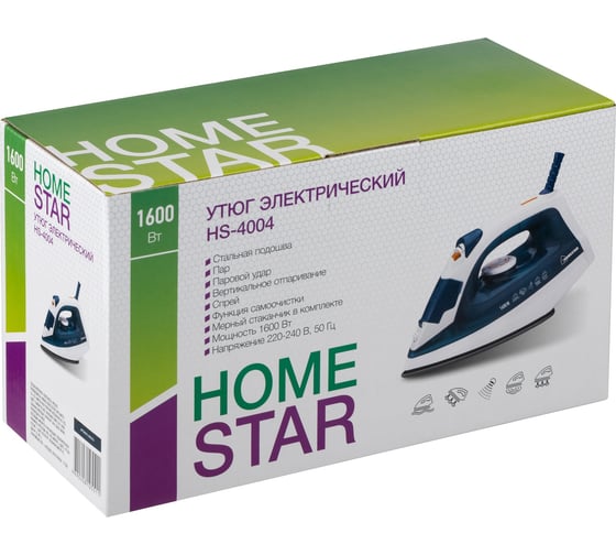 Утюг Homestar HS-4004 голубой 1600Вт пар спрей паровой удар стальная подошва 00 2676 002676