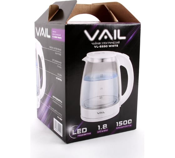 Электрический чайник Vail VL-5550 стекло, белый VL-5550 w