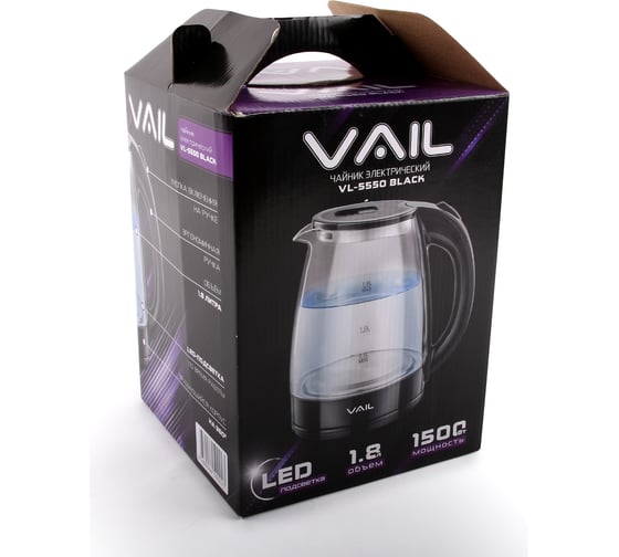 Электрический чайник Vail VL-5550 стекло, черный VL-5550 bl