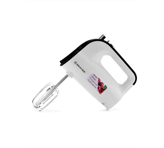 Миксер BRAYER Turbo 350 Вт, 5 скоростей, 2 венчика, 2 насадки для замеса, белый BR1300