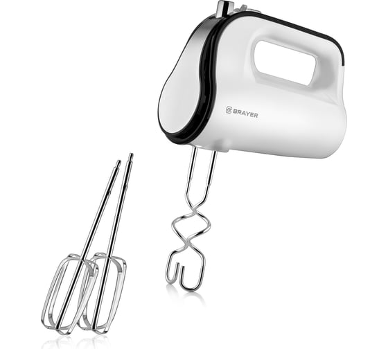 Миксер BRAYER Turbo 350 Вт, 5 скоростей, 2 венчика, 2 насадки для замеса, белый BR1300