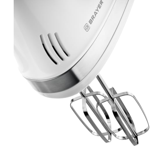 Миксер BRAYER Turbo 250 Вт, 5 скоростей, 2 венчика, 2 насадки для замеса, белый BR1301