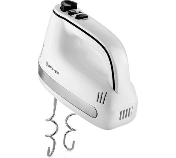 Миксер BRAYER Turbo 250 Вт, 5 скоростей, 2 венчика, 2 насадки для замеса, белый BR1301
